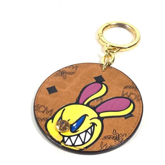 MCM SAMBYPEN collaboration Visetos Logo Rhinestone Bunny Bag Charm Key Holder - Picture 1 of 13